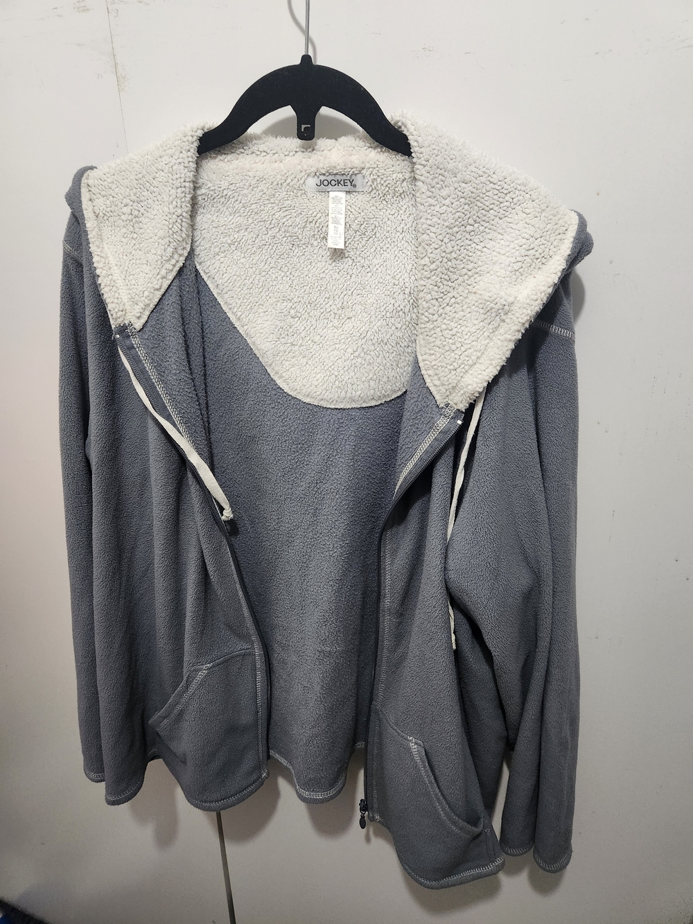 Jockey Gray Fleece Hoodie with White Sherpa Lining